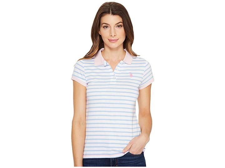 U.s. Polo Assn. Short Sleeve Jersey Polo (terry Blue) Women's Clothing