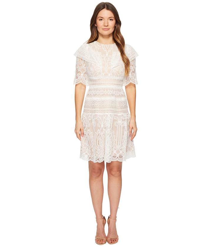 Ml Monique Lhuillier Lace Short Sleeve Dress (white) Women's Dress