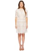 Ml Monique Lhuillier Lace Short Sleeve Dress (white) Women's Dress