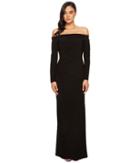 Adrianna Papell Long Sleeve Off The Shoulder Stretch Jersey Shirred Gown (black) Women's Dress