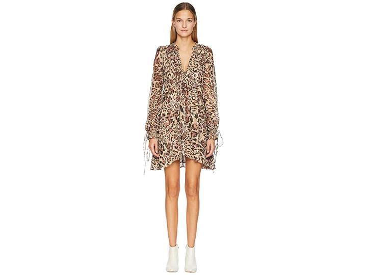The Kooples Long Asymmetrical Dress In Silk Muslin (leopard) Women's Dress