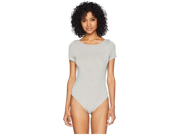 Felina Modal Bodysuit With Wide Sheer Elastic Back (heather Grey) Women's Jumpsuit & Rompers One Piece