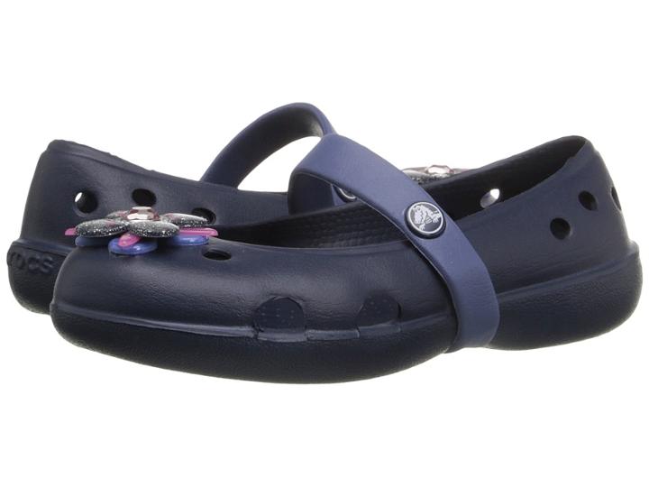 Crocs Kids Keeley Springtime Flat Ps (toddler/little Kid) (navy/bijou Blue) Girls Shoes
