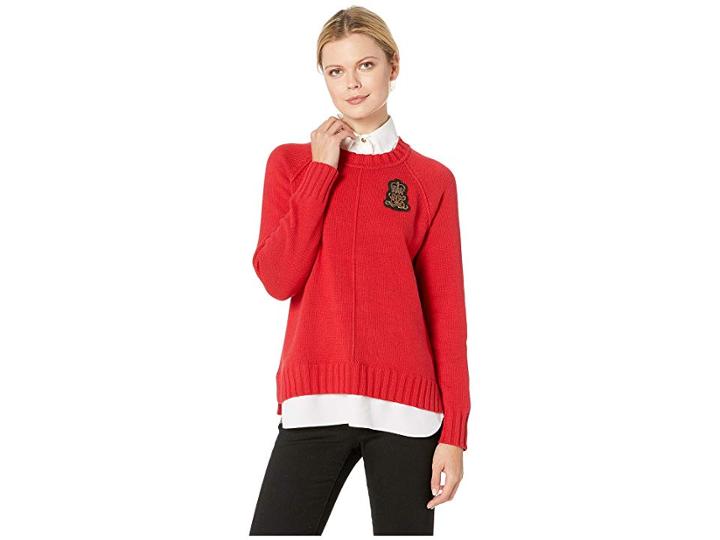 Lauren Ralph Lauren Bullion-patch Layered Shirt (lacquer Red) Women's Clothing