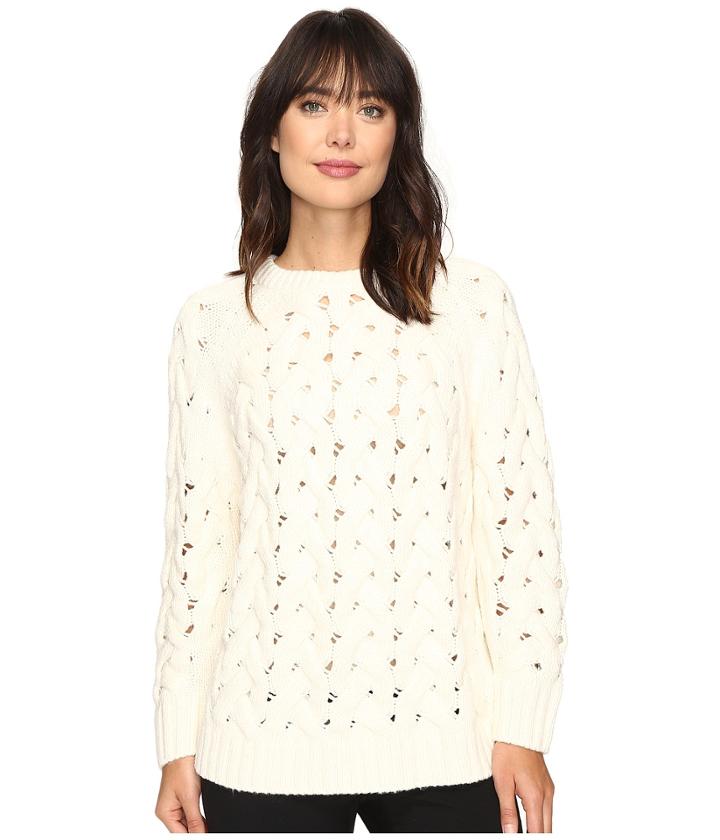 Vince Camuto Long Sleeve Crew Neck Chunky Cable Sweater (antique White) Women's Sweater