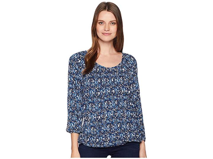 Michael Michael Kors Paisley Wood Peasant Top (true Navy/radiant Blue) Women's Clothing