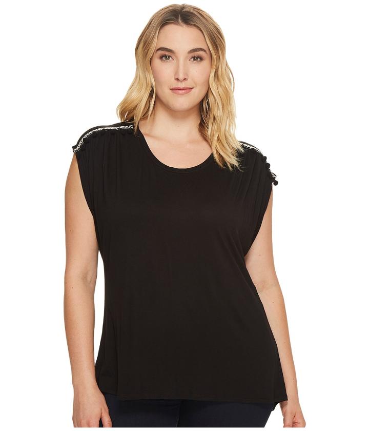 B Collection By Bobeau Plus Size Norah With Trim Detail (black) Women's Short Sleeve Pullover