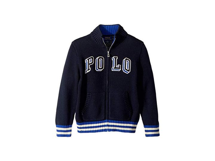 Polo Ralph Lauren Kids Cotton Full Zip Sweater (little Kids/big Kids) (hunter Navy) Girl's Sweater