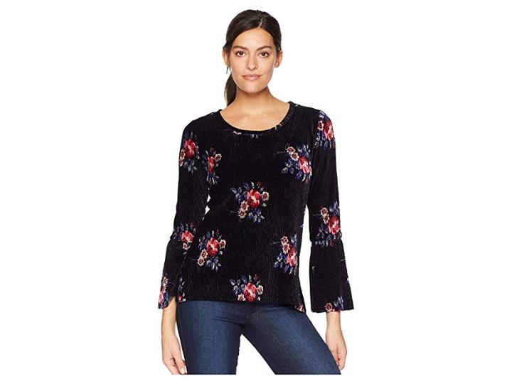 Tribal Bell Sleeve Crew Neck Top (black) Women's Long Sleeve Pullover