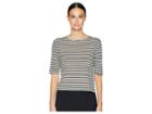 Vince Midi Stripe Crop Tee (natural Cream/iron Grey) Women's T Shirt