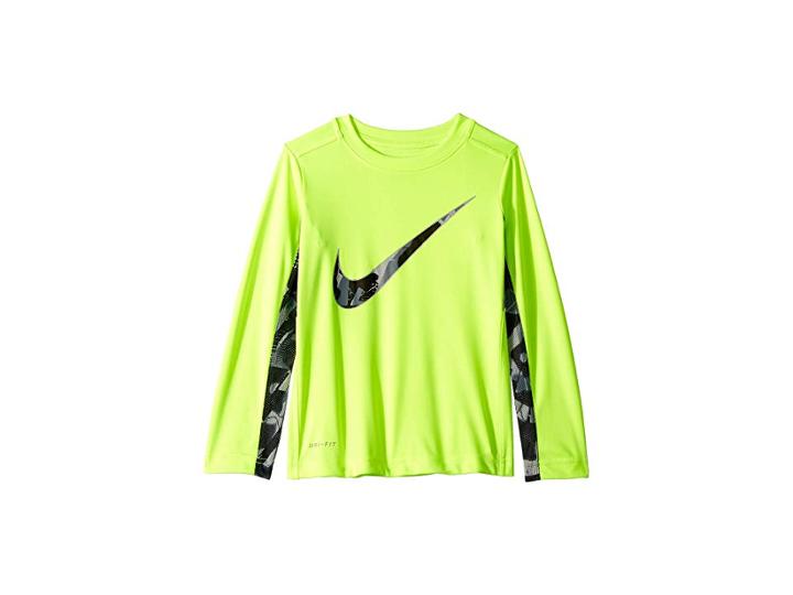 Nike Kids Dri-fit Long Sleeve Graphic Legacy Top (little Kids) (volt) Boy's Clothing