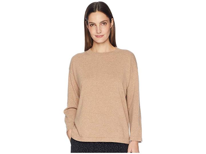 Eileen Fisher Italian Cashmere Crew Neck Bracelet Sleeve Top (amber) Women's Clothing