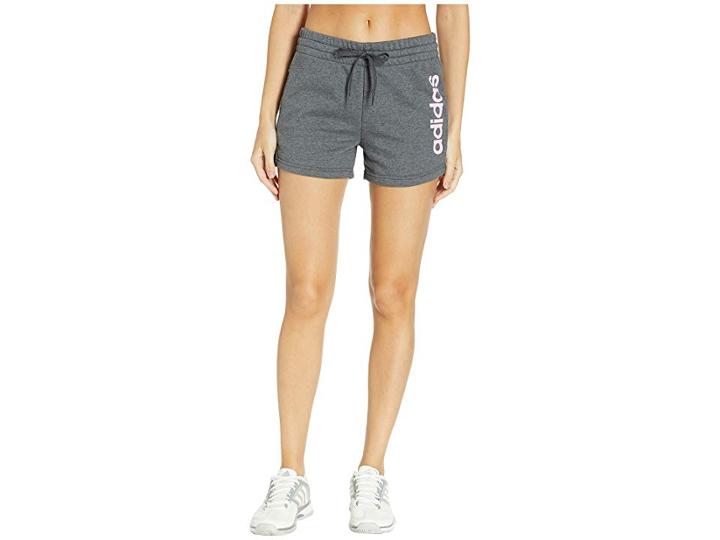 Adidas Essentials Linear Shorts (dark Grey Heather/true Pink) Women's Shorts