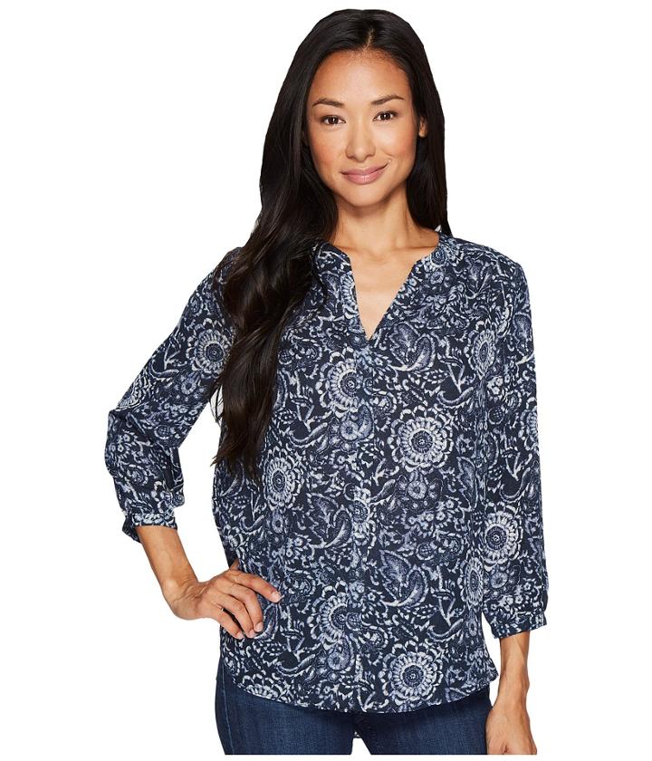 Nydj Blouse W/ Pleated Back (indigo Katazome Prussian Navy) Women's Blouse