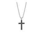 Steve Madden Box Chain With Textured Design Cross Pendant Necklace In Stainless Steel (silver/black) Necklace