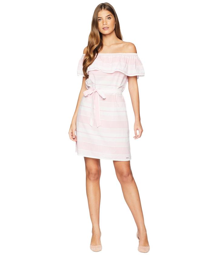 U.s. Polo Assn. Off Shoulder Stripe Dress (pink Shore) Women's Dress