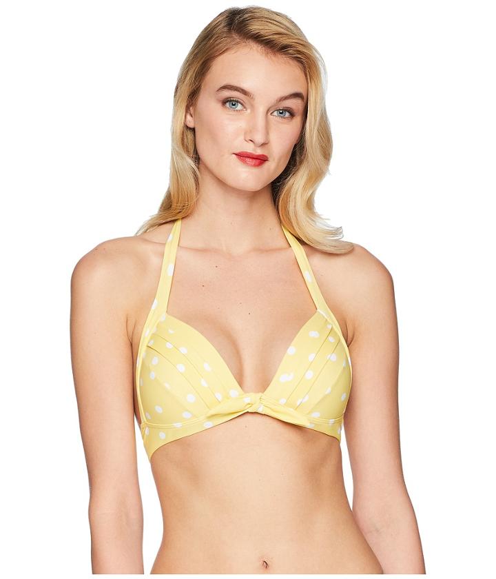 Unique Vintage Monroe Top (yellow/ivory Dotted) Women's Swimwear