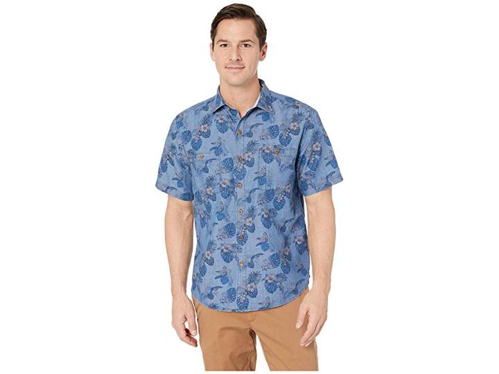 Tommy Bahama Fade-a-lei Floral Shirt (blue Jean) Men's Short Sleeve Button Up