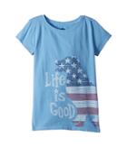 Life Is Good Kids Crusher Big Dog Flag Tee (little Kids/big Kids) (powder Blue) Girl's T Shirt