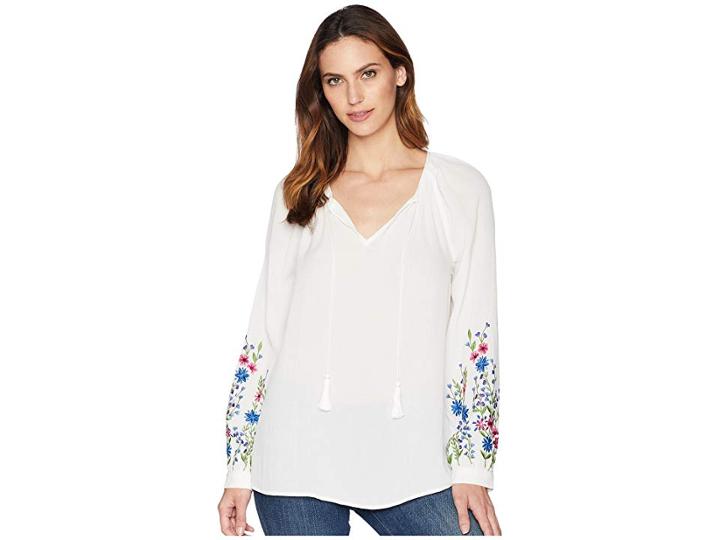 Karen Kane Embroidered Peasant Top (off-white) Women's Clothing