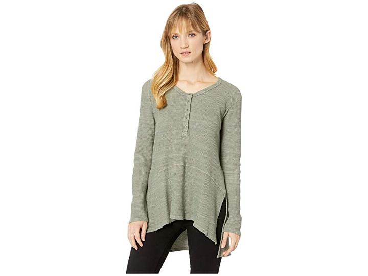Mod-o-doc Space-dyed Thermal V-neck Easy Fit Henley (dusty Sage) Women's Long Sleeve Pullover