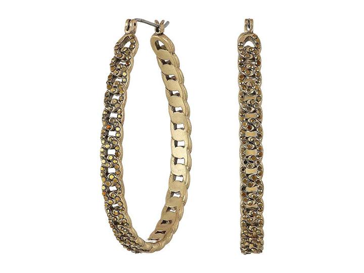 Lucky Brand Pave Chain Hoop Earrings (gold) Earring