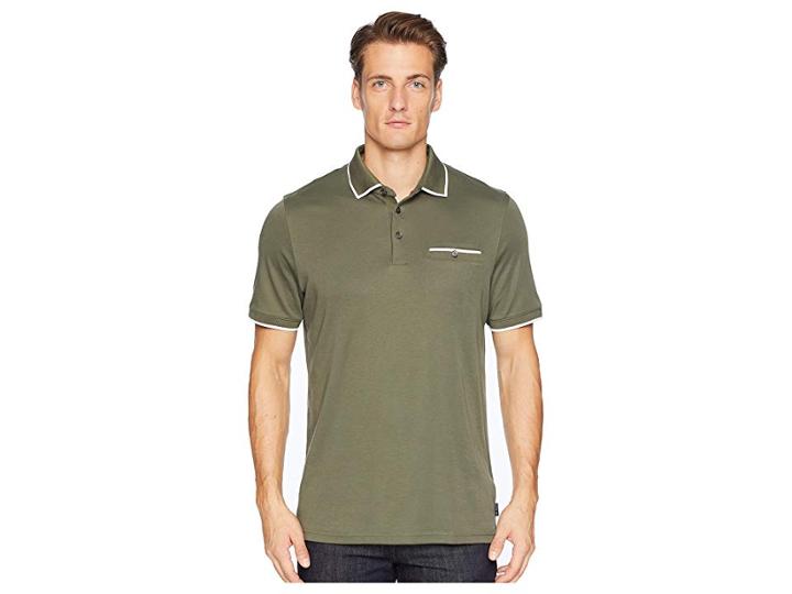 Ted Baker Jelly Short Sleeve Flat Knit Collar Polo (khaki) Men's Clothing