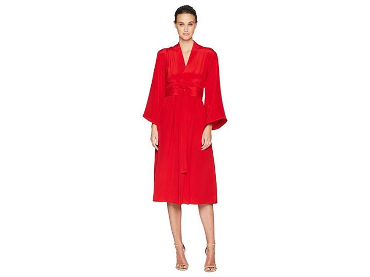 Adam Lippes Silk Crepe Kimono Sleeve Dress W/ Belt (firecracker) Women's Dress