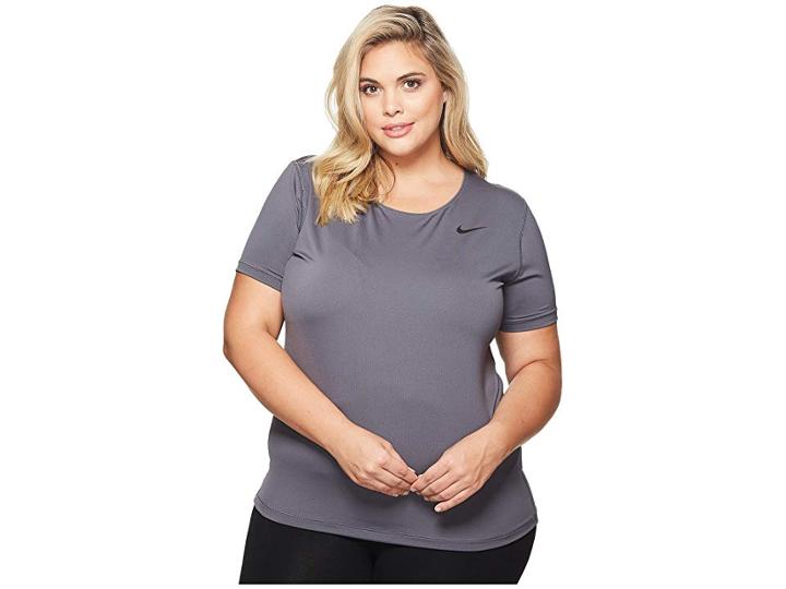 Nike Pro Mesh Short Sleeve Top (size 1x-3x) (dark Grey/black) Women's Workout