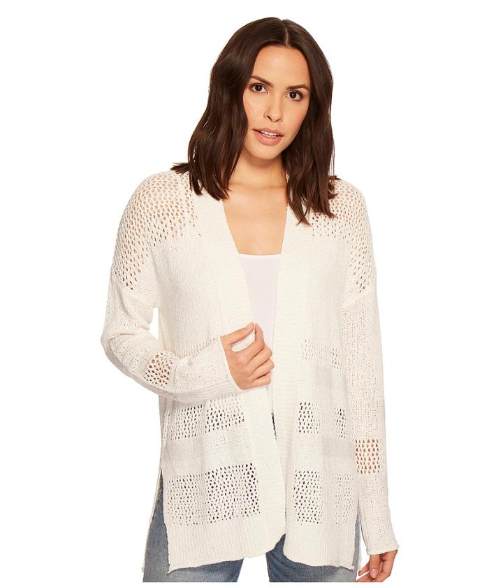 Three Dots Mesh Stitch Cardigan (white) Women's Sweater