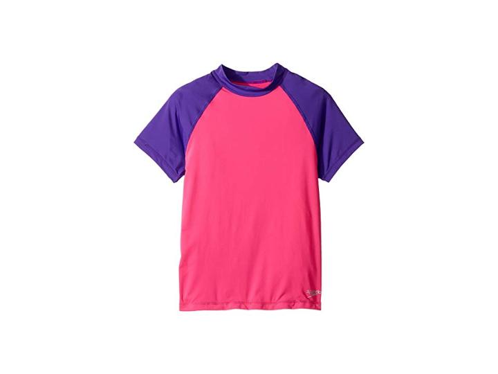 Speedo Kids Color Block Rashguard (big Kids) (pink) Girl's Swimwear