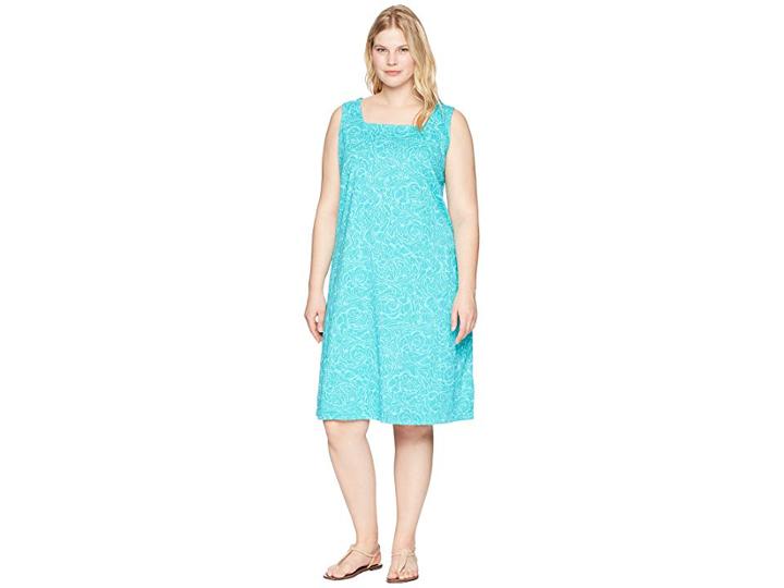 Extra Fresh By Fresh Produce Plus Size Waves Square Neck Dress (caribbean Green) Women's Dress