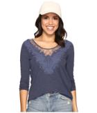 Lucky Brand Washed Applique Top (navy) Women's Clothing