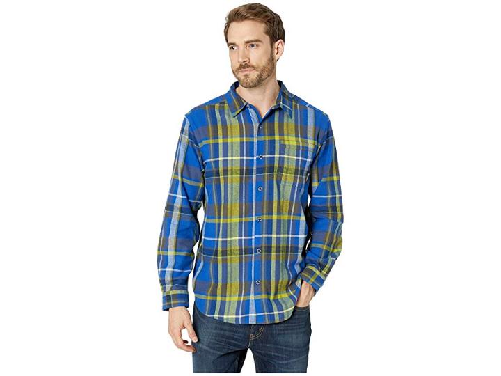 Columbia Boulder Ridge Long Sleeve Flannel (azul Large Plaid) Men's Long Sleeve Button Up