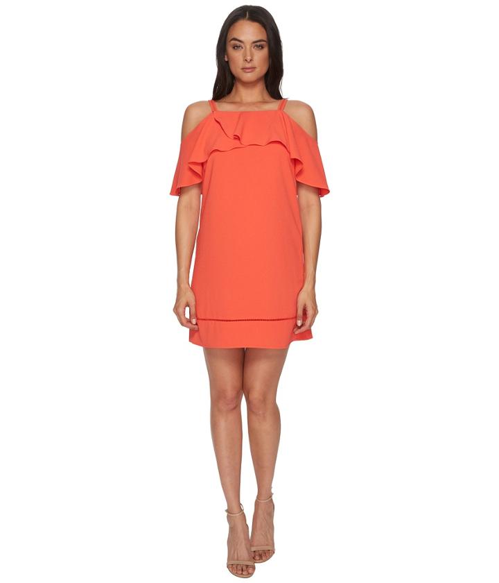 Maggy London 30s Crepe Cold Shoulder Shift Dress (coral) Women's Dress