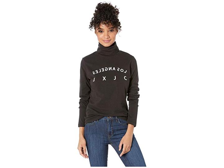 Juicy Couture Jxjc Logo Solid Turtleneck Top (pitch Black) Women's Clothing