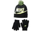 Nike Kids Swoosh Pom Beanie Gloves Set (little Kids/big Kids) (black/volt) Beanies