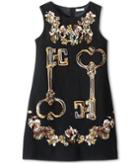 Dolce & Gabbana Key Print Shift Dress (big Kids) (black) Women's Dress