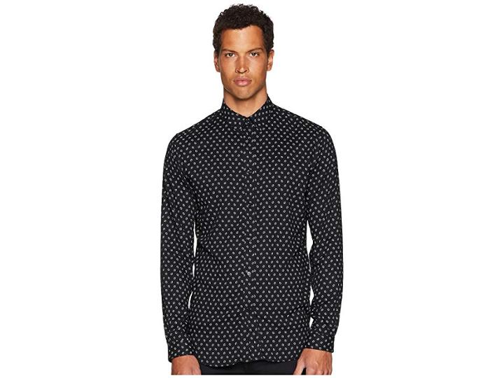 The Kooples Printed Shirt With A Classic Collar (black/white) Men's Long Sleeve Button Up