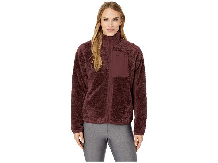 Nike Long Sleeve Full-zip Training Top (burgundy Crush/black) Women's Sweatshirt