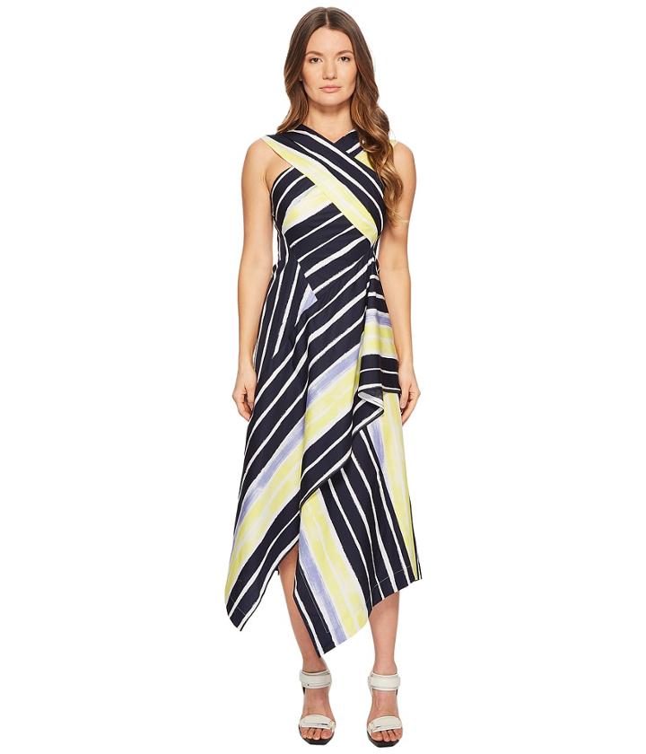 Sportmax Cles Striped Wrapped Sleeveless Dress (optical White) Women's Dress