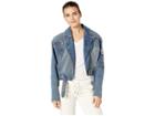 Juicy Couture Moto Denim Jacket With Patches (desert Wash) Women's Clothing