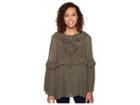 Romeo & Juliet Couture Pleated Woven Top (olive) Women's Clothing
