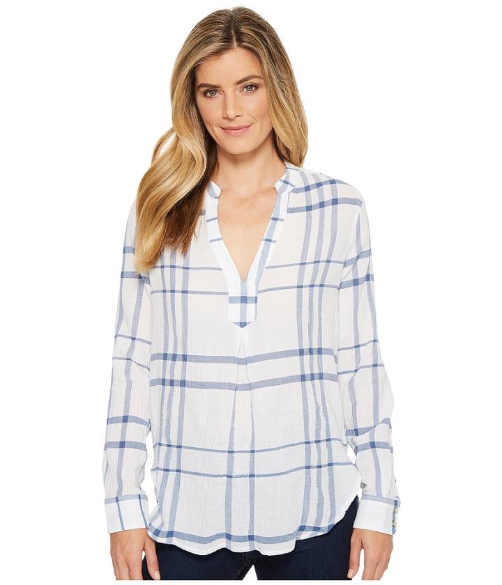 Liverpool Pop-over Long Shirt (white/blue Plaid) Women's Clothing