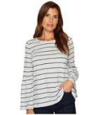 Two By Vince Camuto Ruched Bell Sleeve Nova Thin Stripe Top (grey Heather) Women's Clothing
