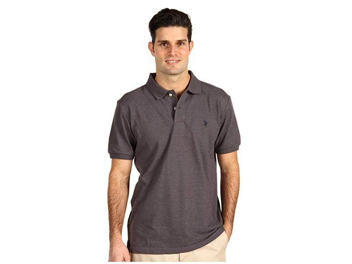 U.s. Polo Assn. Solid Cotton Pique Polo With Small Pony (dark Grey Heather/ Black) Men's Short Sleeve Knit