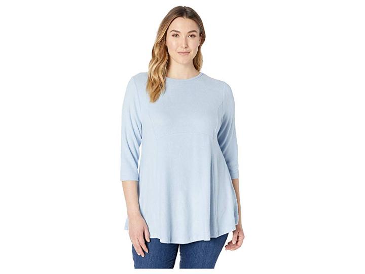 B Collection By Bobeau Plus Size Brushed Babydoll Hemline Knit (brunerra Blue) Women's Sweater