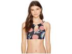 Roxy Softly Love Print Halter Crop Bikini Top (anthracite Mexican Roses) Women's Swimwear