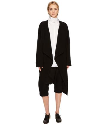 Y's By Yohji Yamamoto Big Long Cd B Drape Front Lamb Wool Cardigan (black) Women's Sweater