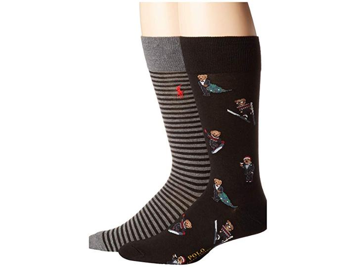 Polo Ralph Lauren 2-pack Holiday Bears (black) Men's Crew Cut Socks Shoes